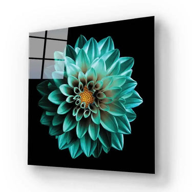Turquoise Dahlia Glass Wall Art - Square Sizes - DIY - CreoGlass®