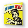 Vintage 'We Want You!' poster art on glass, bold yellow and red design, pointing figure