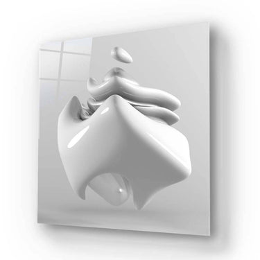 Bespoke 3D abstract glass art panel with sculptural white design for modern interiors