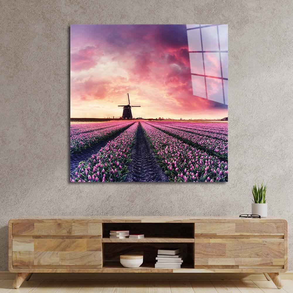 Windmill and Tulips Glass Wall Art - DIY - CreoGlass®