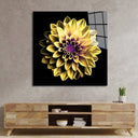 Yellow and Purple Dahlia Glass Wall Art - Square Sizes- DIY - CreoGlass®