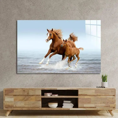 Arab Mare Foal Running Through Splashes Glass Wall Art - DIY - CreoGlass®