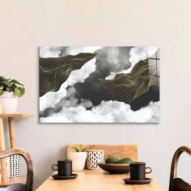 Black and Gold Geometric Clouds Glass Wall Art - DIY - CreoGlass®
