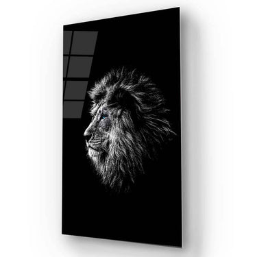 Black and White Lion with Blue Eyes Glass Wall Art - DIY - CreoGlass®
