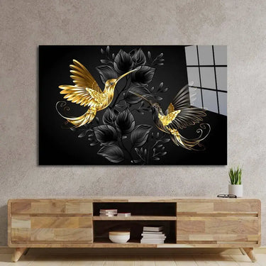 Black Gold Jewelry Humming Birds Glass Wall Art - DIY - CreoGlass®