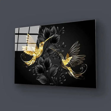 Black Gold Jewelry Humming Birds Glass Wall Art - DIY - CreoGlass®