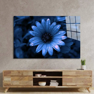 Blue Cape Daisy with Pink Droplets Glass Wall Art - Zoomed Out - DIY - CreoGlass®