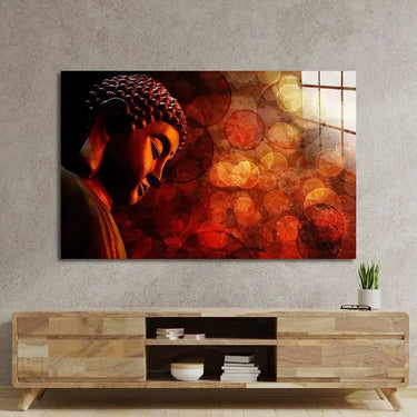 Bronze Zen Buddha Statue Meditating Blurred Glass Wall Art - DIY - CreoGlass®