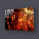 Bronze Zen Buddha Statue Meditating Blurred Glass Wall Art - DIY - CreoGlass®