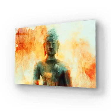 Buddha Statue On Grunge Background Glass Wall Art - DIY - CreoGlass®