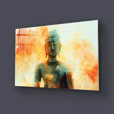 Buddha Statue On Grunge Background Glass Wall Art - DIY - CreoGlass®