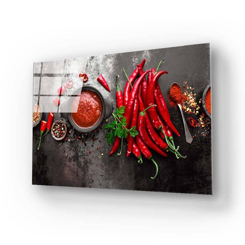 Bunch of Red Chillies Glass Wall Art - DIY - CreoGlass®