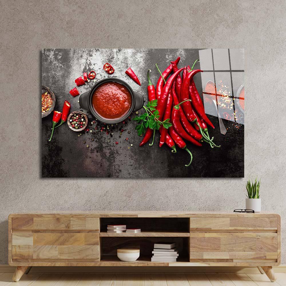 Bunch of Red Chillies Glass Wall Art - DIY - CreoGlass®