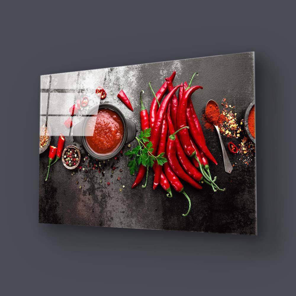 Bunch of Red Chillies Glass Wall Art - DIY - CreoGlass®