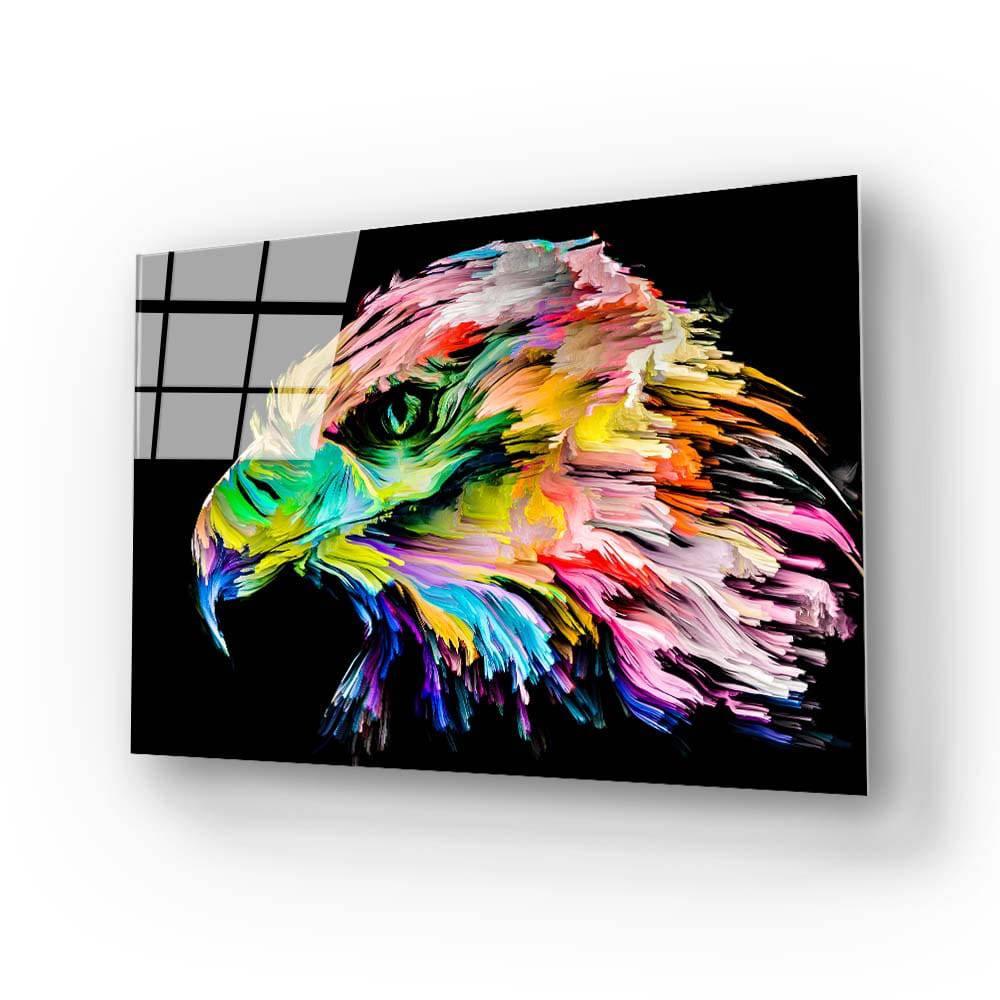 Colourful Eagle Painting in Black Background Glass Wall Art - DIY - CreoGlass®