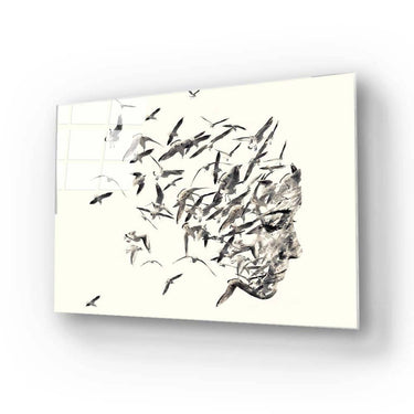 Female Silhouette with Birds Glass Wall Art - DIY - CreoGlass®