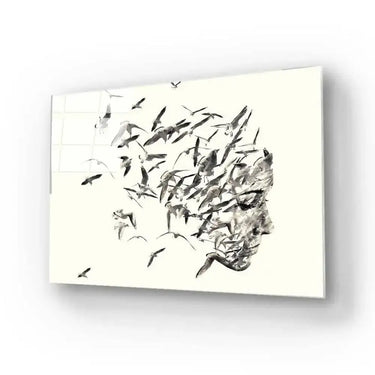 Female Silhouette with Birds Glass Wall Art - DIY - CreoGlass®