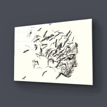 Female Silhouette with Birds Glass Wall Art - DIY - CreoGlass®