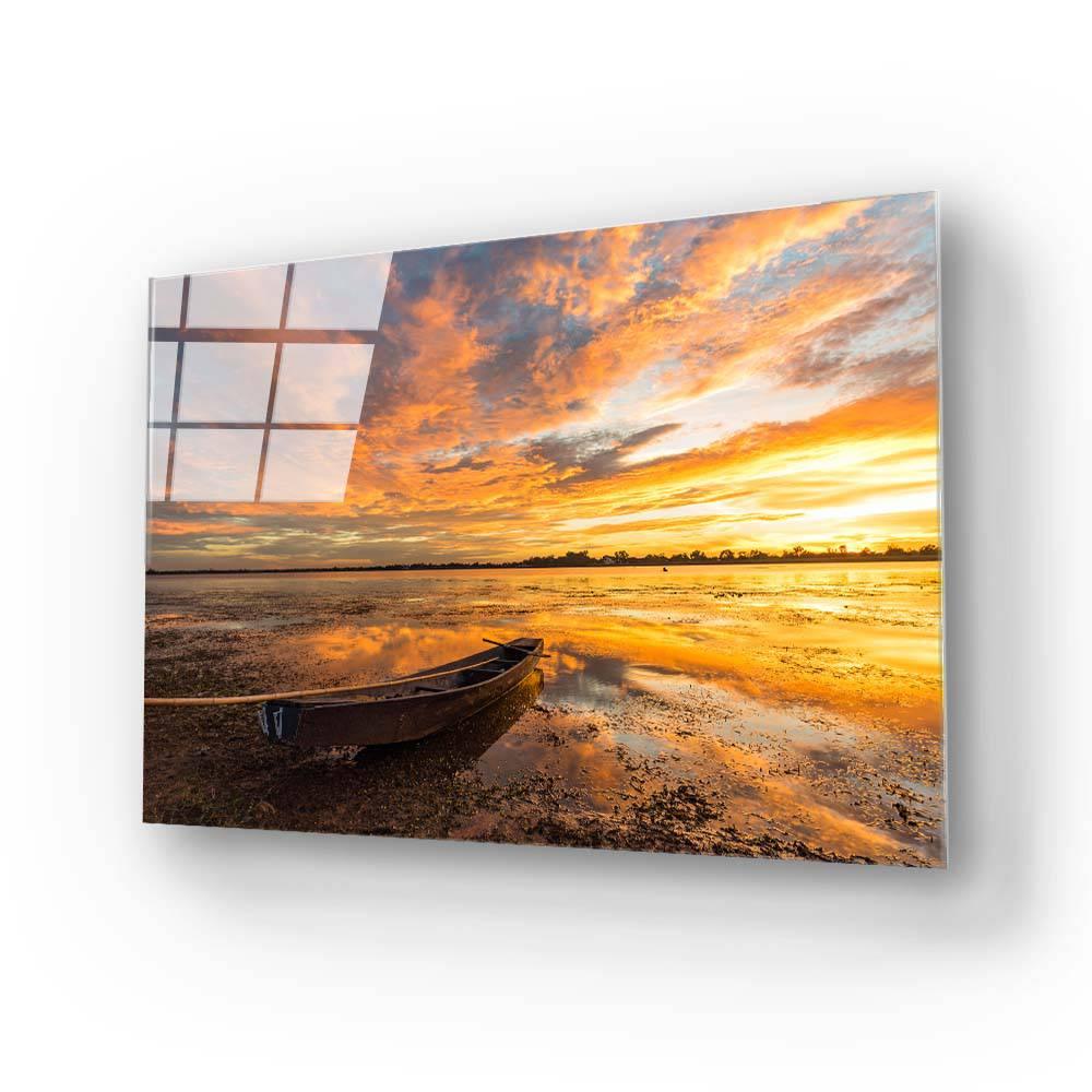 Fishing Boat under Sunset Glass Wall Art - DIY - CreoGlass®
