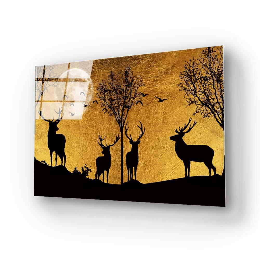Four Deer in Yellow Moonlight Glass Wall Art - DIY - CreoGlass®