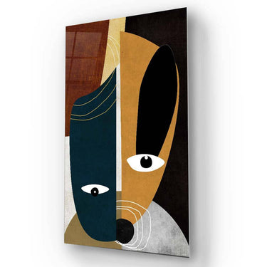 Abstract geometric face art print with bold colors and modern design for contemporary interiors