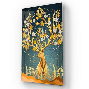 Gold Flowering Stag Glass Wall Art - Portrait Sizes - DIY - CreoGlass®