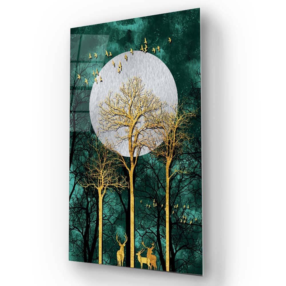 Golden Deer under Moonlight Cut-Out Glass Wall Art - DIY - CreoGlass®