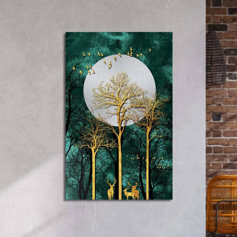 Golden Deer under Moonlight Cut-Out Glass Wall Art - DIY - CreoGlass®