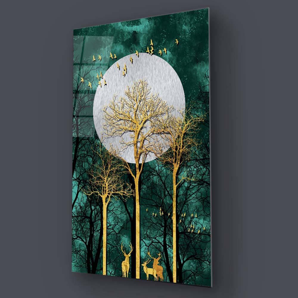 Golden Deer under Moonlight Cut-Out Glass Wall Art - DIY - CreoGlass®