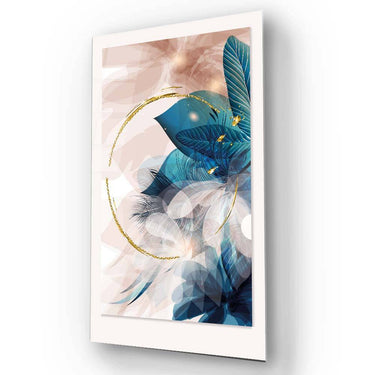 Golden Painted Circle with Turquoise Leaves Glass Wall Art - Portrait Sizes - DIY - CreoGlass®