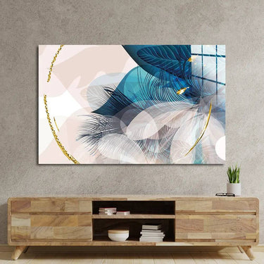Golden Painted Circle with Turquoise Leaves Glass Wall Art - Landscape Sizes - DIY - CreoGlass®