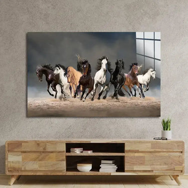 Herd Of Horses Running Forward On Sand Glass Wall Art - DIY - CreoGlass®