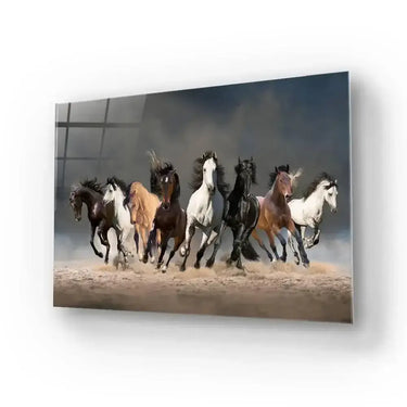 Herd Of Horses Running Forward On Sand Glass Wall Art - DIY - CreoGlass®