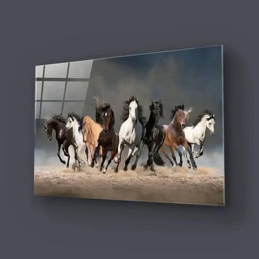 Herd Of Horses Running Forward On Sand Glass Wall Art - DIY - CreoGlass®