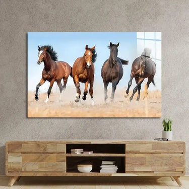 Horse Herd Running In Dust Glass Wall Art - DIY - CreoGlass®
