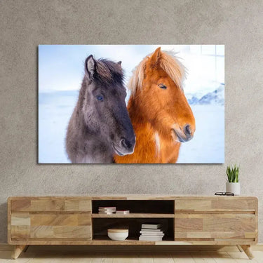 Horses In Snow Glass Wall Art - DIY - CreoGlass®