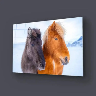 Horses In Snow Glass Wall Art - DIY - CreoGlass®
