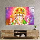 Illustration Colourful Hindu Lord Ganesha Glass Wall Art - DIY - CreoGlass®