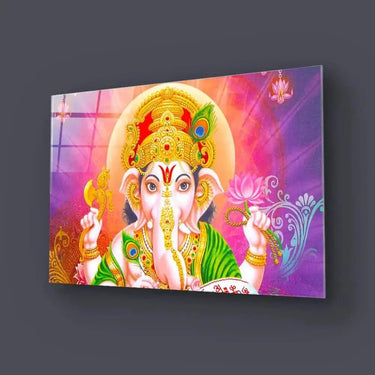 Illustration Colourful Hindu Lord Ganesha Glass Wall Art - DIY - CreoGlass®