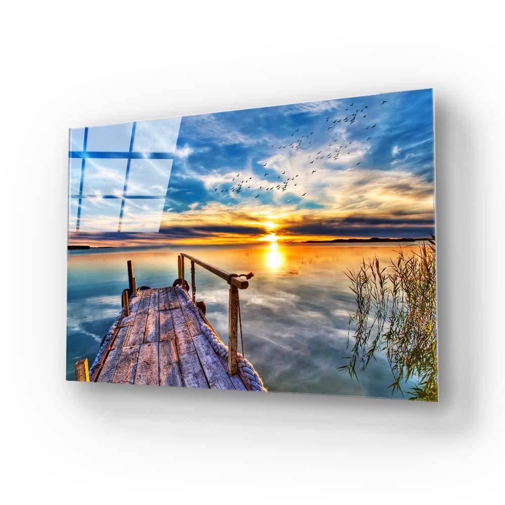 Lake Dock During Sunset Glass Wall Art - DIY - CreoGlass®