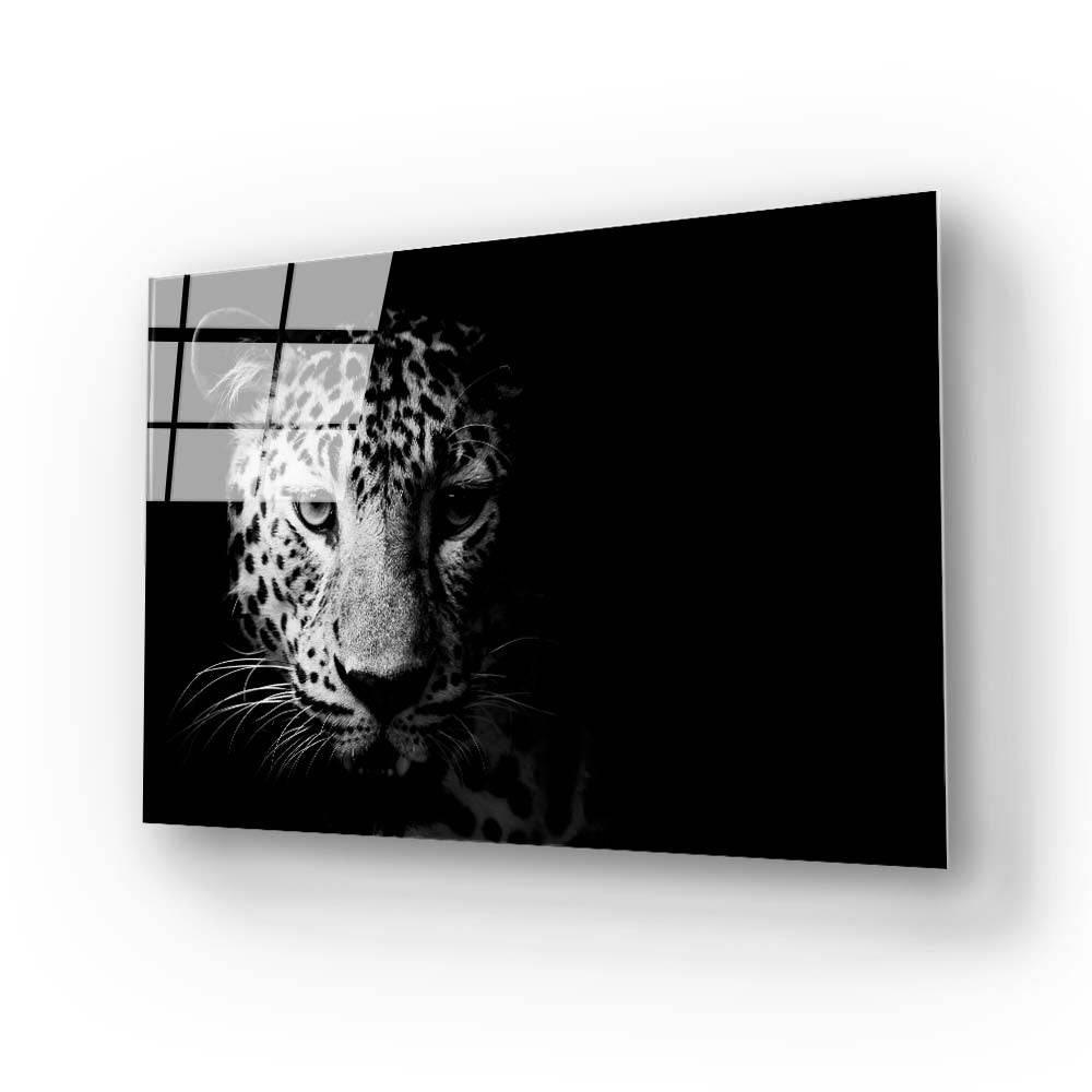 Leopard Head in Spotlight Black and White Glass Wall Art - DIY - CreoGlass®