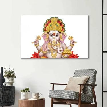 Lord Ganesha White Background Glass Wall Art - DIY - CreoGlass®