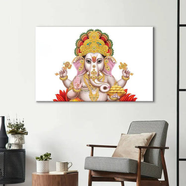Lord Ganesha White Background Glass Wall Art - DIY - CreoGlass®