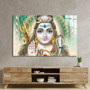 Lord Shiva Colorful Background Glass Wall Art - DIY - CreoGlass®