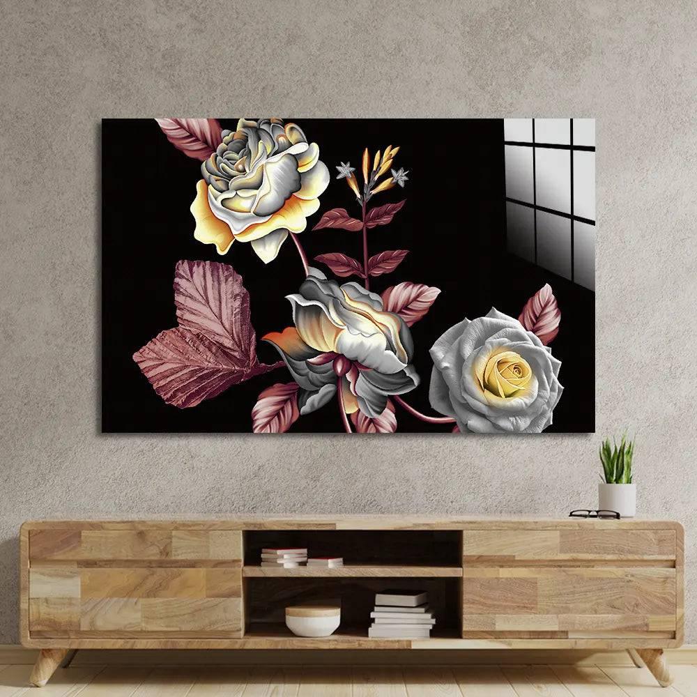 Manual Ornament Watercolour Flowers Roses Texture Glass Wall Art - DIY - CreoGlass®