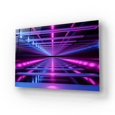 LED backlit glass panel with vibrant purple and blue neon light design for modern interior decor