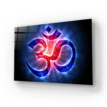 Om Sign Light Blue Red Glass Wall Art - DIY - CreoGlass®