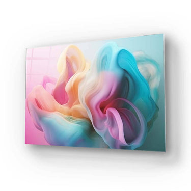 Bespoke decorative glass artwork with swirling pastel colors, ideal for luxury residential or commercial interiors.