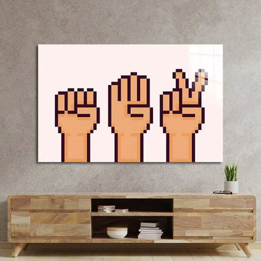 Pixel Rock, Paper, Scissors Glass Wall Art - DIY - CreoGlass®
