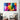 Vibrant abstract art print with swirling rainbow colors displayed in modern living room